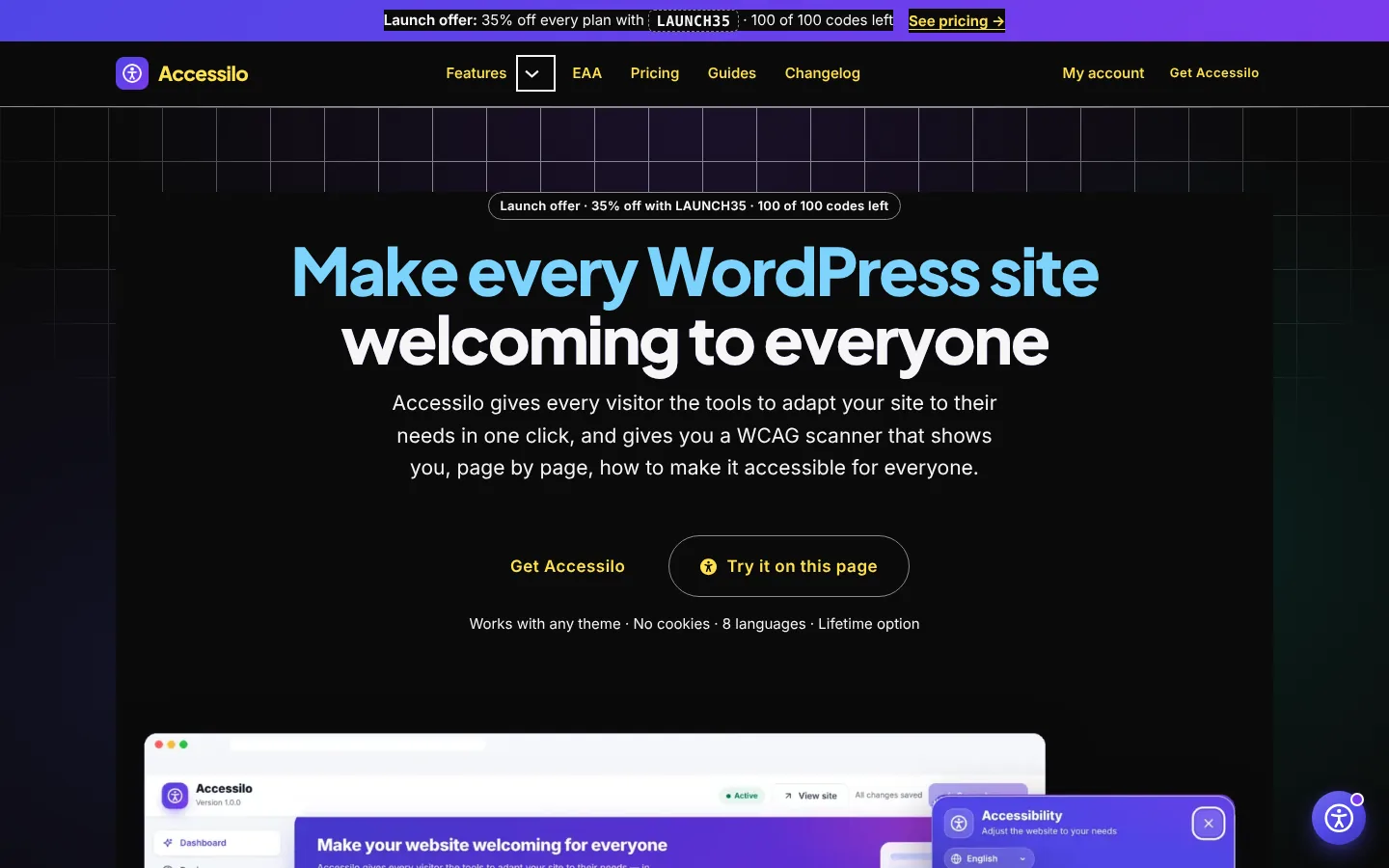 Home page in dark contrast mode