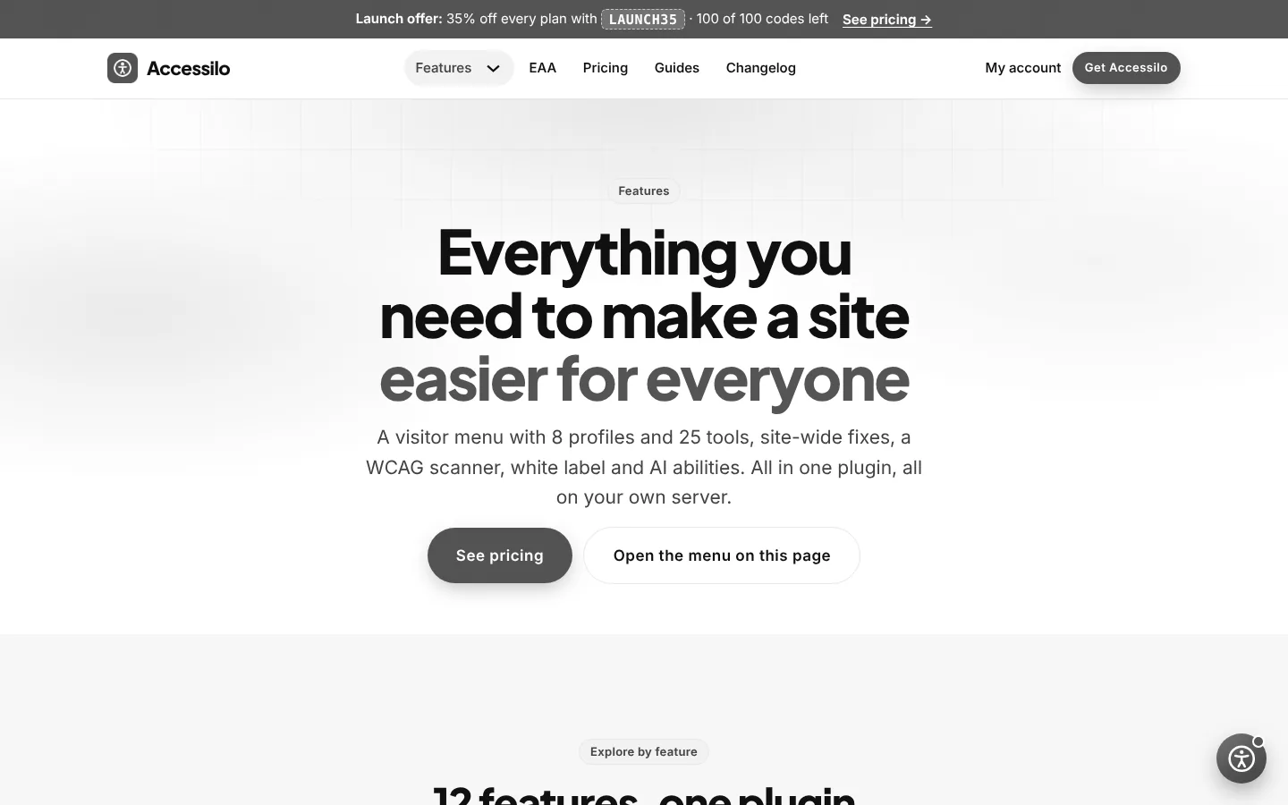 Features page in monochrome mode