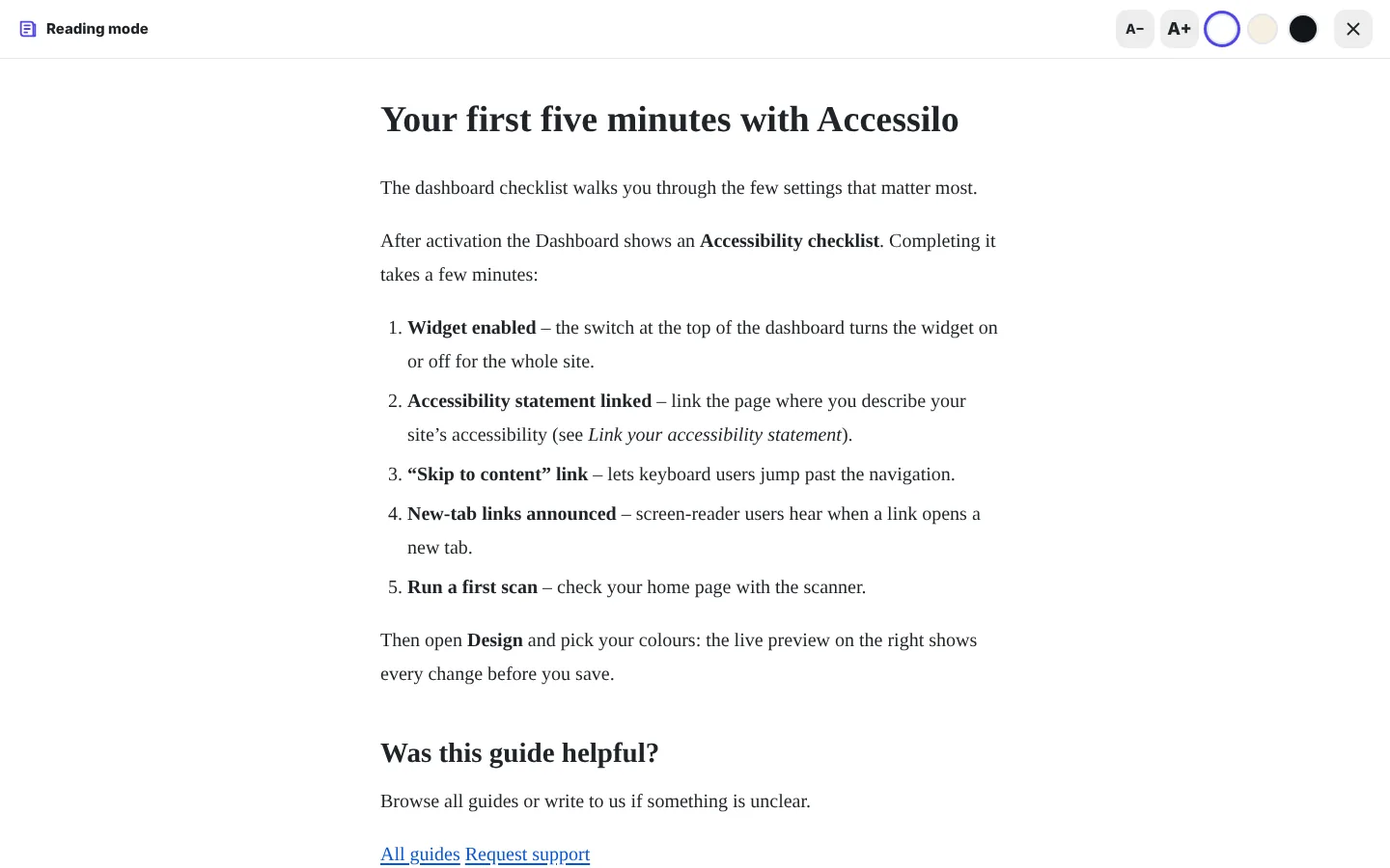 Reading mode: the article shown as clean text without layout